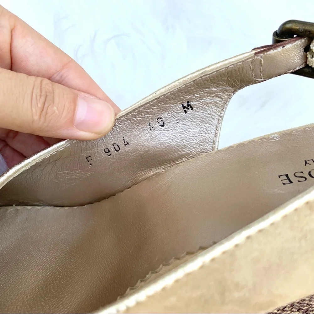 Taryn Rose Wedge Beige Gold Buckle Sandals